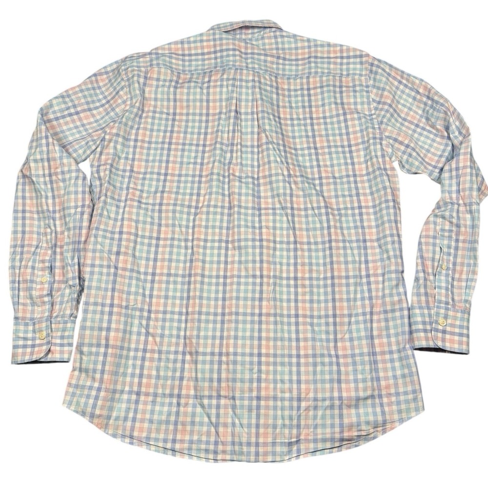 Peter Millar Button Down Men's Large Blue Multicolor Pastel Gingham Check Shirt - Picture 5 of 8